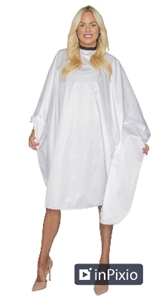 Beautylove white hair cutting cape, large snap neck.